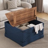 BestHaped Farmhouse Coffee Table with Hidden Storage, Navy Blue Square Coffee Table for Living Room, Wood Large Center Table with Hinged Lift Top for Home, Office BestHaped