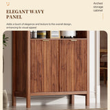 Ieejdn 71" Tall Arched Kitchen Pantry,Modern Fluted Wood Storage Cabinet with Doors,Adjustable Shelves,Organizer, Versatile Cupboard for Kitchen,Living Room,Dining Room,Bathroom,Walnut