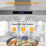 FIREGAS Range Hood 30 inch Wall Mount,450 CFM Ducted/Ductless Range Hood with Stainless Steel,Stove Hood Vent for Kitchen with 3 Speed Fan,Permanent Filters,Led Lights,Digital Touch,Charcoal Filter FIREGAS