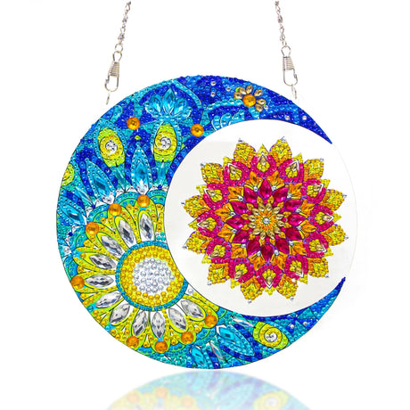 Leixonl Diamond Art Kits, Mandala Diamond Painting Kits DIY Hanging Window Pendant Ornament for Home Decoration & Gift 7.3 inch (Moon) Leixonl
