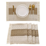 Tosleo Boho Placemats Set of 4 Macrame Table Decor with Fringe Farmhouse Woven Placemats in Natural Burlap for Kitchen and Dining Table Centerpiece Home Decorations,Khaki Tosleo