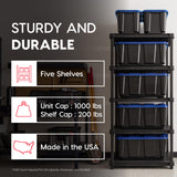 IRIS USA 5-Shelf Extra Heavy Duty Deep Plastic Storage Shelves, 1000lb Capacity, 75" H x 36" W x 24" D, Large Modular Shelving Unit Storage Organizer for Garage, Home, Warehouse & Gym, Rack - Black Iris Ohyama