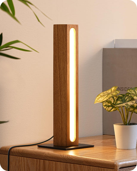 EDISHINE LED Table Lamp, Small Wood Bedside Lamp with 3 Color Temperature, Stepless Dimmable & Memory Function, Touch Control Square Nightstand Lamp for Bedroom, Living Room, One-Step Installation EDISHINE