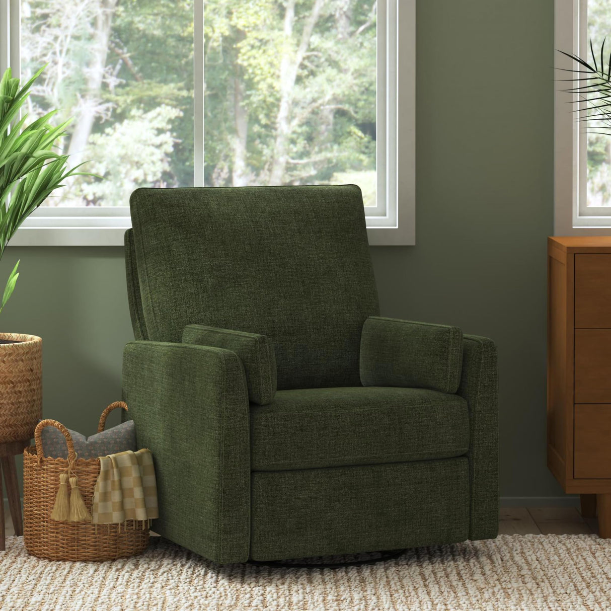 Carter's by DaVinci Ethan Swivel Recliner in Performance Forest Green Linen, GREENGUARD Gold & CertiPUR-US® Certified DaVinci