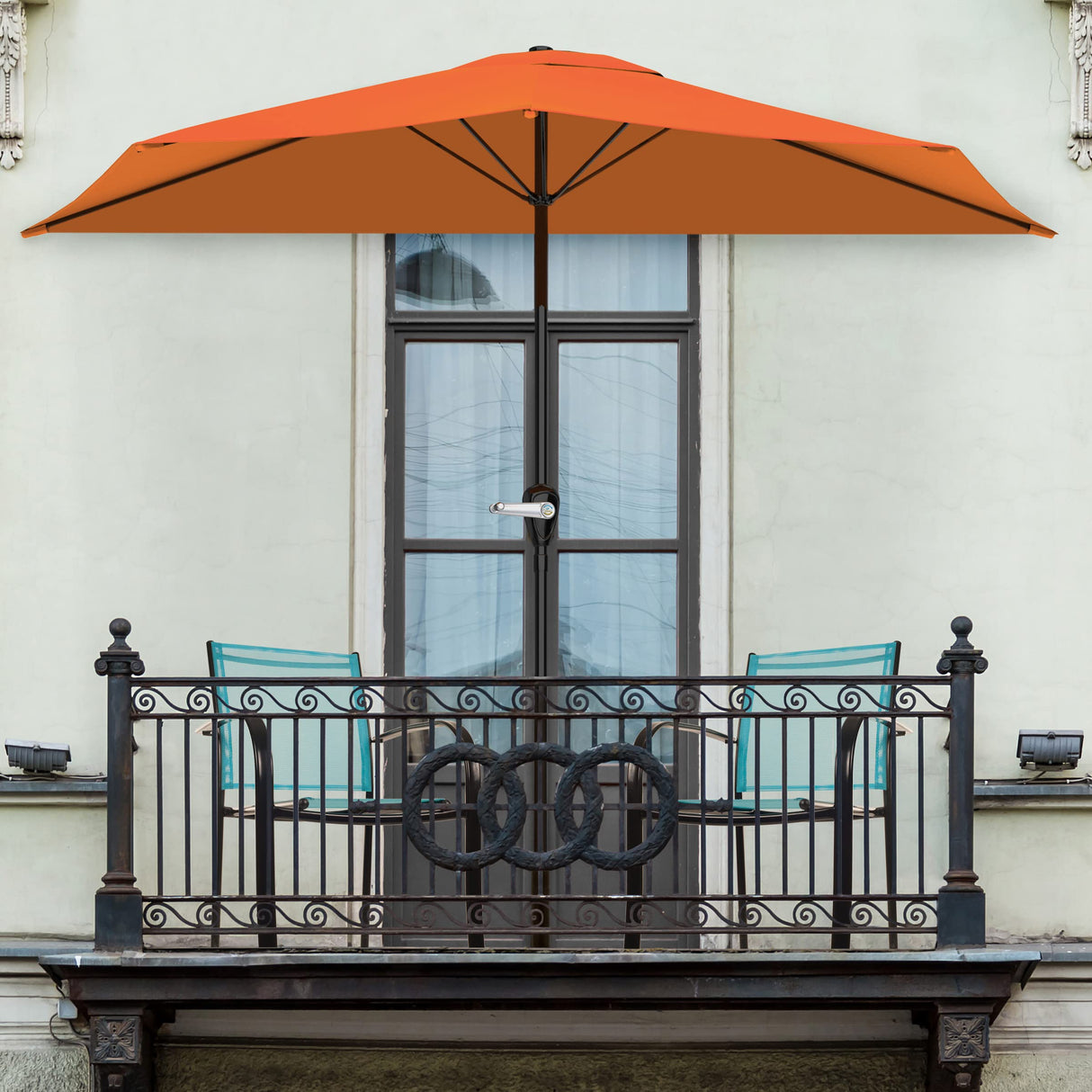 Pure Garden Half Round Patio Umbrella with Easy Crank – Compact 9ft Semicircle Outdoor Shade Canopy for Balcony, Porch, or Deck (Terracotta) Pure Garden