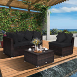 Tangkula 4 PCS Patio Rattan Sofa Set, Outdoor Wicker Sectional Furniture Set, Patio Conversation Set with Removable Cushions & Pillows for Backyard Porch Garden Poolside Balcony (Black) Tangkula