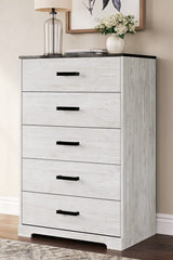 Signature Design by Ashley Shawburn Rustic 5 Drawer Chest of Smooth-Gliding Drawers and Safety Stop, White & Gray Signature Design by Ashley
