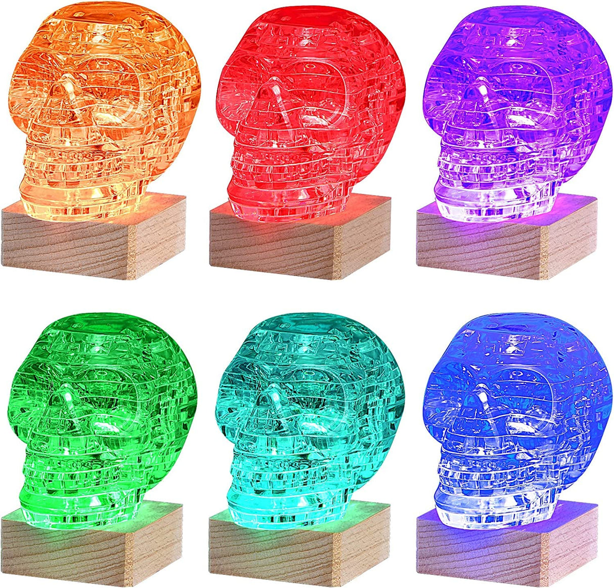 3D Skull Crystal Puzzle, 3D Puzzle Crystal Assembly Brain Teaser with Light-Up Wood Base, Plastic Crystal Puzzle, Fun Model Toy Gift Decoration for Adults & Kids Age 14 and Up, Clear, 49 Pieces SIRPERICE