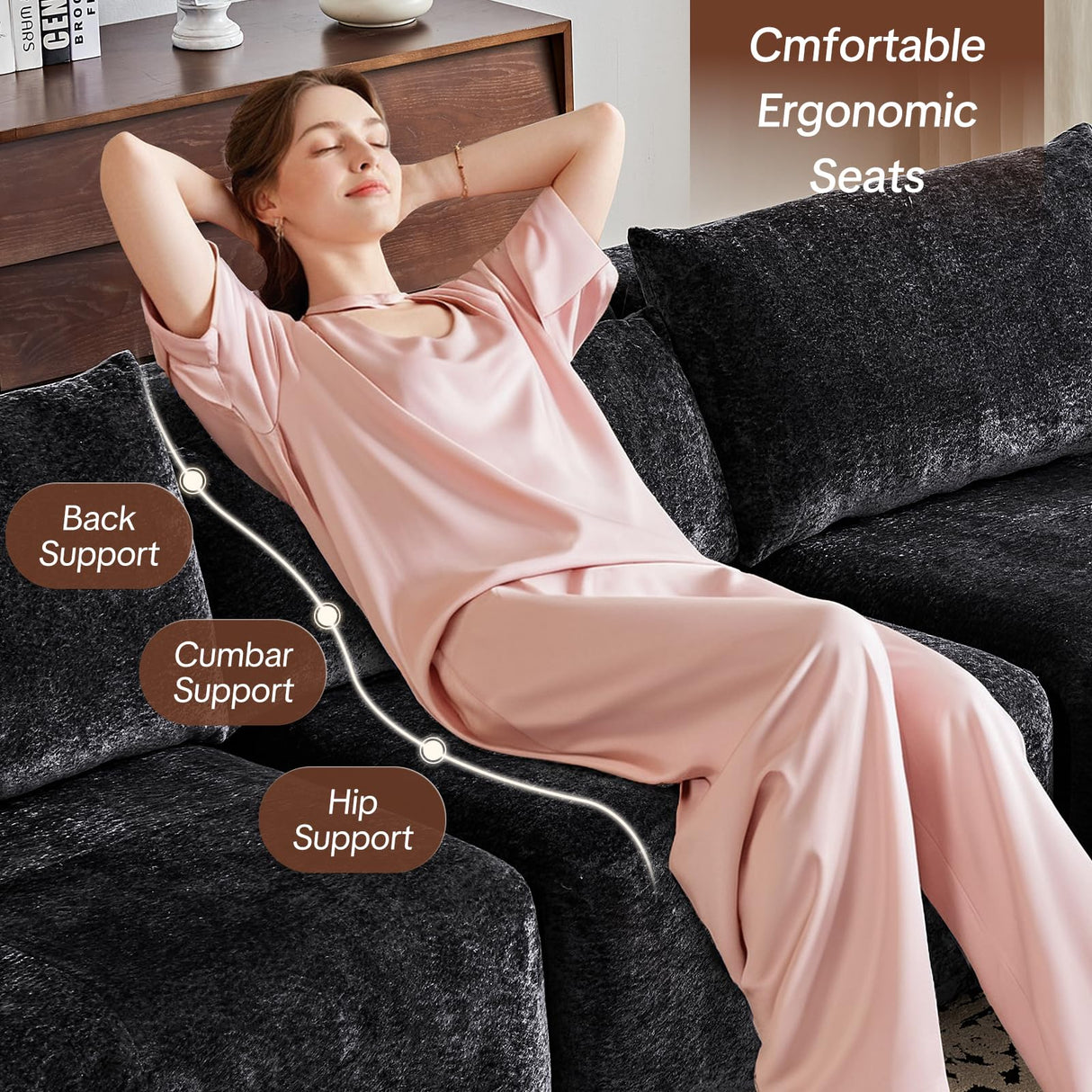 LOOMORA 108" Modular Sectional Sofa - L-Shape Chaise, Modern Modular Cloud Couch with Deep Seat and Pillow, Boneless Couch Comfy Sofa for Living Room & Apartment, No Assembly(Black) LOOMORA