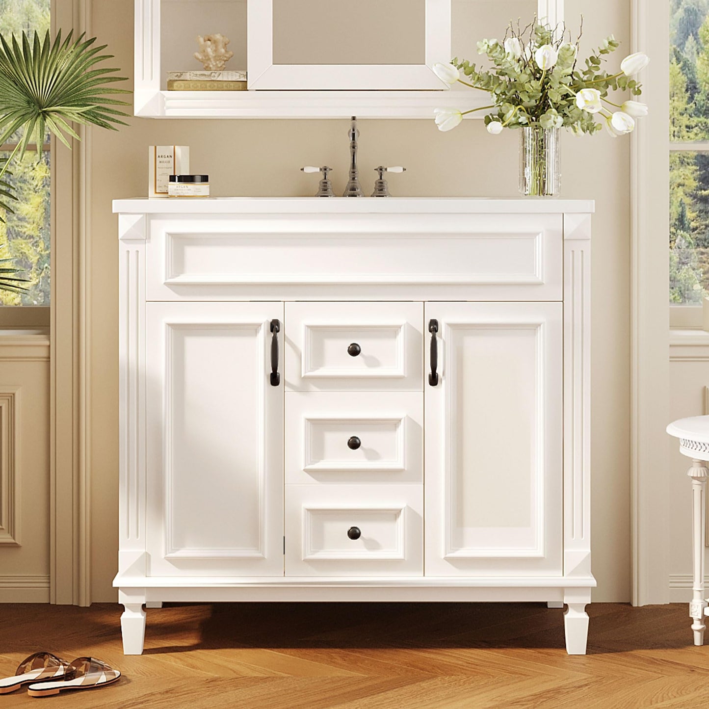 Merax 36" Bathroom Vanities with Single Sink, Modern Undermount Bathroom Sink Cabinet with 3 Closing Doors & 2 Full Extension Dovetail Drawers