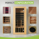 Real Relax Near Zero EMF Canadian Hemlock Wood 9 Chromo Therapy Lights, Oxygen Lonizer, Bluetooth Speakers for Home Spa Days Sauna Room, 1 Person Real Relax