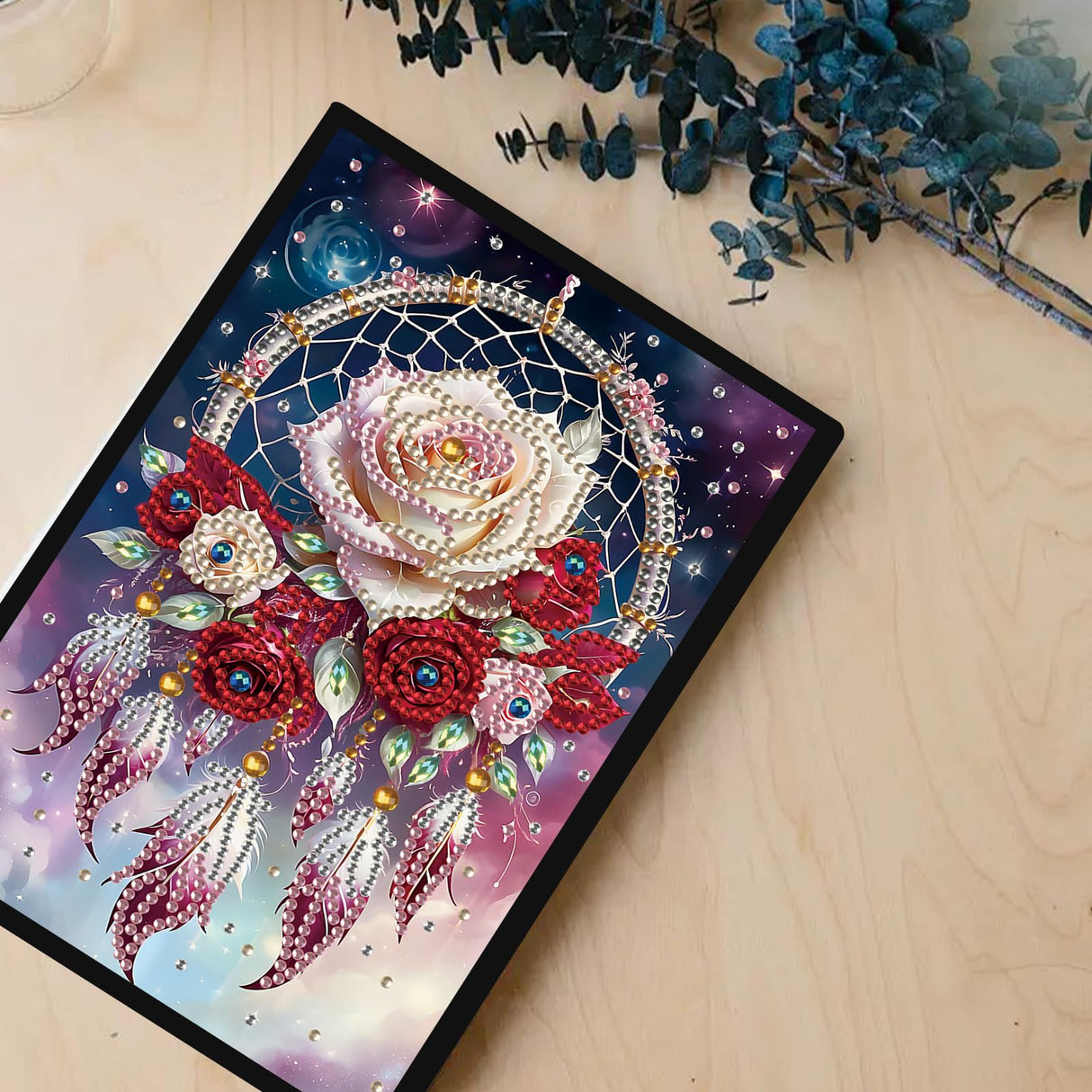 TDFERAN Diamond Art Notebooks DIY Dreamcatcher Flowers Diamond Painting Notebook Gem Art for Adults Valentines Day Journal Special Shaped Crystal Journaling Notebooks Painting Sketchbook TDFERAN
