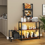 kepptory Display Shelf Bookshelf with RGB Lighting, Wooden Curio Cabinet Floor Lamp with Shelves, Vinyl Holder and Adjustable Stand, Record Player Stand Bookcase for Living Room Bedroom Décor (Brown) kepptory