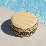 GLADTRAX Outdoor Inflatable Ottoman with Air Pump, Embroidery Patio Footrest Stool D21”x H9”, Round Pouf Ottoman with Portable Handle Suitable for Garden, Camping, Bedroom, Living Room GLADTRAX