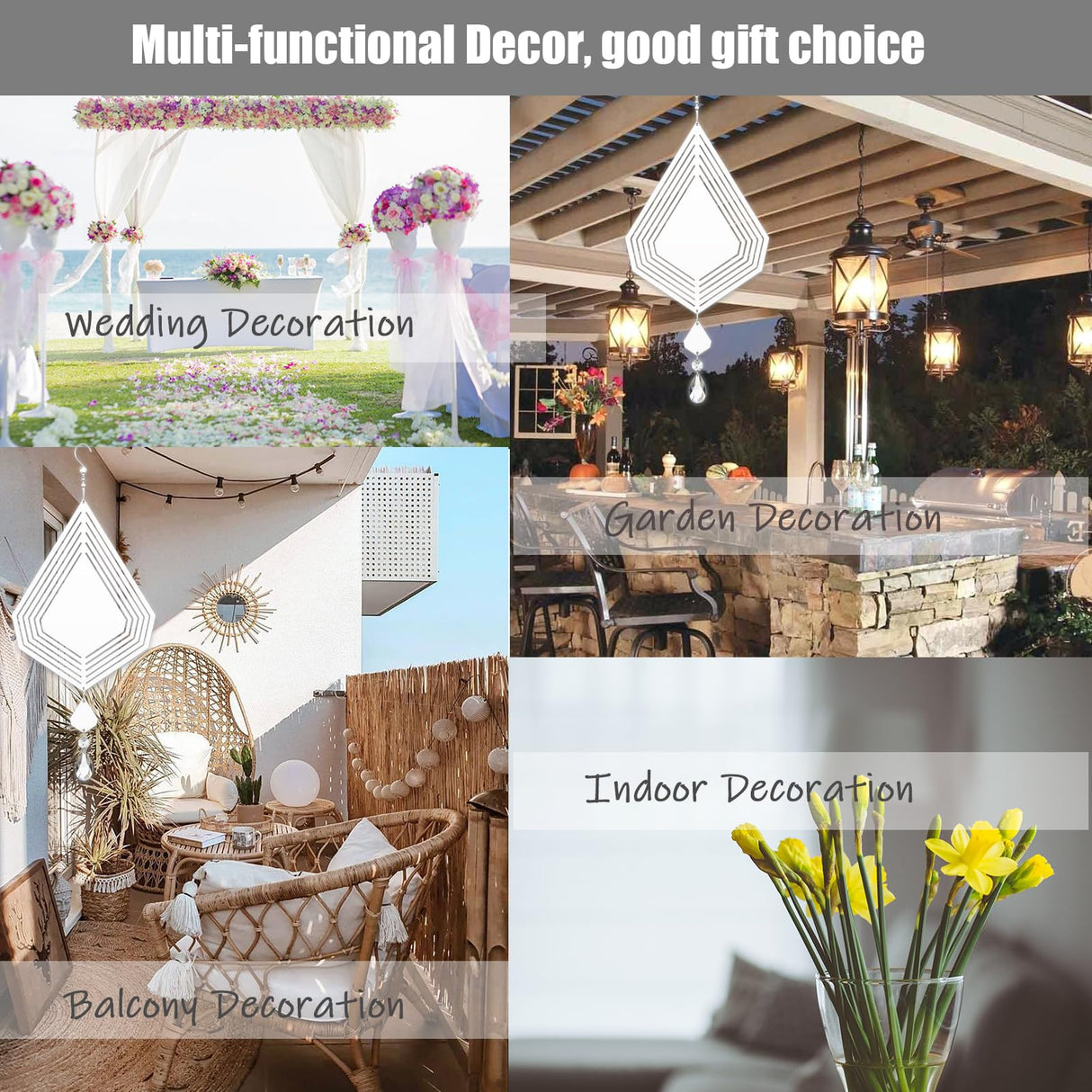 4Pack 11inch Sublimation Wind Spinner Blanks 3D Aluminum Metal Wind Sculpture Kinetic Spinners for Yard and Garden Indoor Art Ornaments Hanging Decoration (Diamond) WindMage