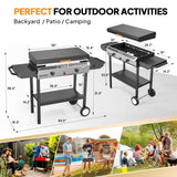 ROVSUN 2-in-1 Propane Stove & 30'' Griddle Combo with Ignition, 2 Burner 150,000 BTU Gas Stove & Grill with Side Shelves, Rolling Wheel & Regulator for Home Outdoor Backyard Camping Cooking Grilling ROVSUN