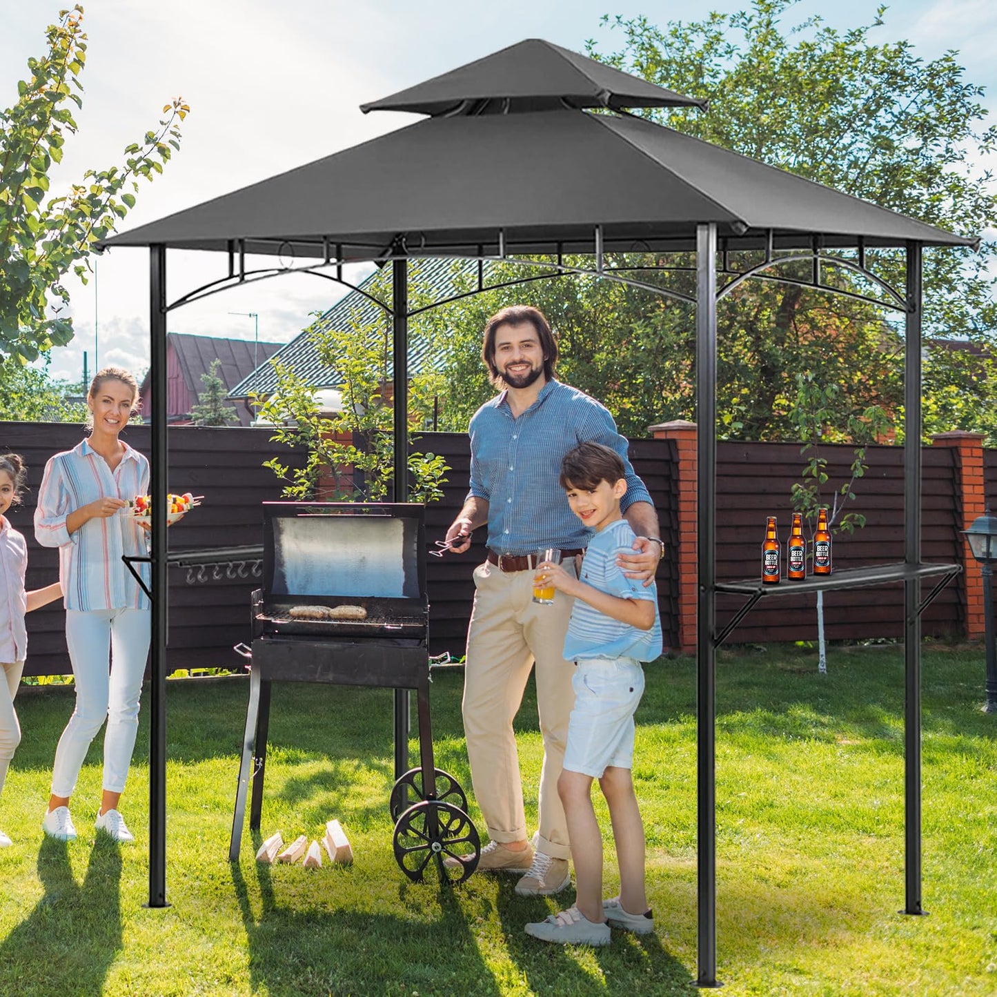 Outdoor Grill Gazebo Tent BBQ Canopy for Outdoor Barbeque Shelter Girll Canopy Grill Gazebo Hardtop with Stable Steel Frame / L96 x W60 x H101 Inch Deep Grey