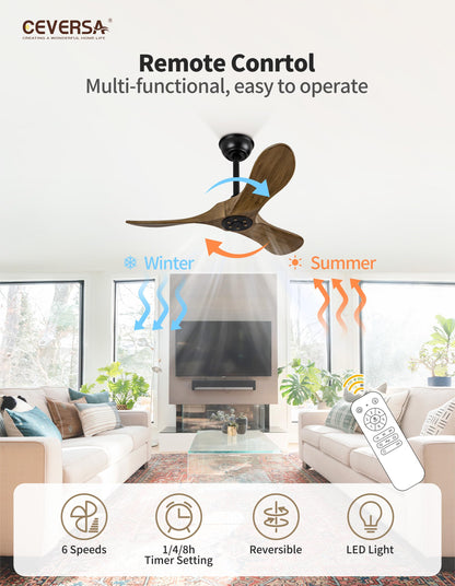 Ceversa 36 Inch Outdoor Ceiling Fan no Light,Solid Wood Ceiling Fan without Light with Remote Control,3 Blades Grey Small Ceiling Fan for Patio,Indoor,Living Room,Bedroom,Porch,Farmhouse