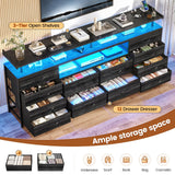 BTHFST 12 Drawers TV Stand Dresser for 65/70 inch TV, Entertainment Center with LED Lights & Power Outlets, 63" Large LED TV Stand, TV Console for Bedroom BTHFST