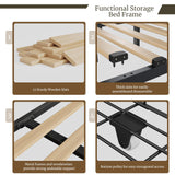 EnHomee LED Queen Bed Frame with Adjustable Headboard & 3 Storage Drawers in Beige EnHomee