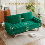 Vipbear 57" Small Loveseat Sofa, Comfy Velvet Mini Love Seat Couches with Throw Pillow for Small Spaces, Tool-Free Setup Sofa Couch for Bedroom, All-Wood Couches for Living Room, Green Vipbear