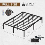 Rolanstar Bed Frame with USB Charging Station, Full Bed Frame with LED Lights, Platform Bed Frame with Heavy Duty Steel Slats, 14" Storage Space Beneath Bed Rolanstar
