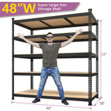 Prilinex Heavy Duty Storage Shelves 48" W x 18" D x 72" H - 5-Tier Adjustable Metal Garage Shelving Unit, Standing Utility Shelf Racks for Pantry Warehouse Kitchen, Black Prilinex