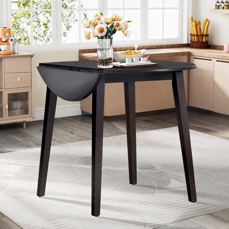 COLAMY 35.8" Wooden Kitchen Table, Expandable Folding Round Table for Small Spaces, Small Kitchen, Drop Leaf Dining Room Desk for Space, Home, Apartment, Office - Darkbrown COLAMY