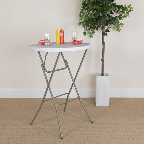 EMMA + OLIVER 2.6-Foot Round Granite White Plastic Bar Height Folding Event Table EMMA + OLIVER