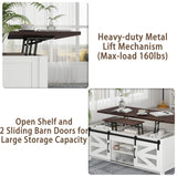 wanan 47.2" Lift Top Coffee Table, 4 in 1 Farmhouse Coffee Table with Sliding Barn Doors, Coffee Tables for Living Room, Dining Room (White) wanan
