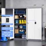 Yizosh Metal Garage Storage Cabinet with Lock, 71" Locking Tool Cabinet with 2 Doors and 5 Shelves, Tall Steel Cabinet for Garage, Heavy Duty File Cabinet for Office, School (Gray White) Yizosh