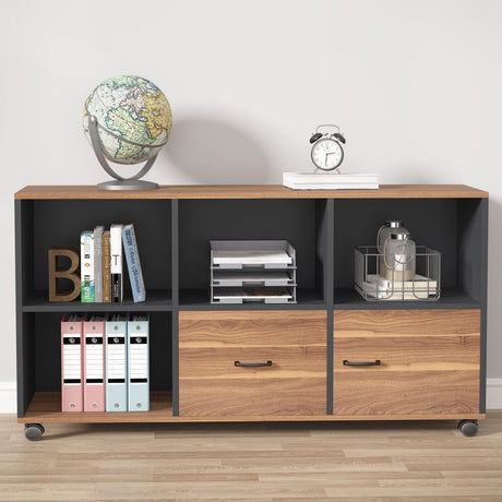Tribesigns 2 Drawers Lateral File Cabinets, Home Office 47-inch Mobile Wood Filing Cabinet Printer Stand with Wheels and Open Storage Shelves,Drawers for Letter Size (Walnut, 47) Tribesigns