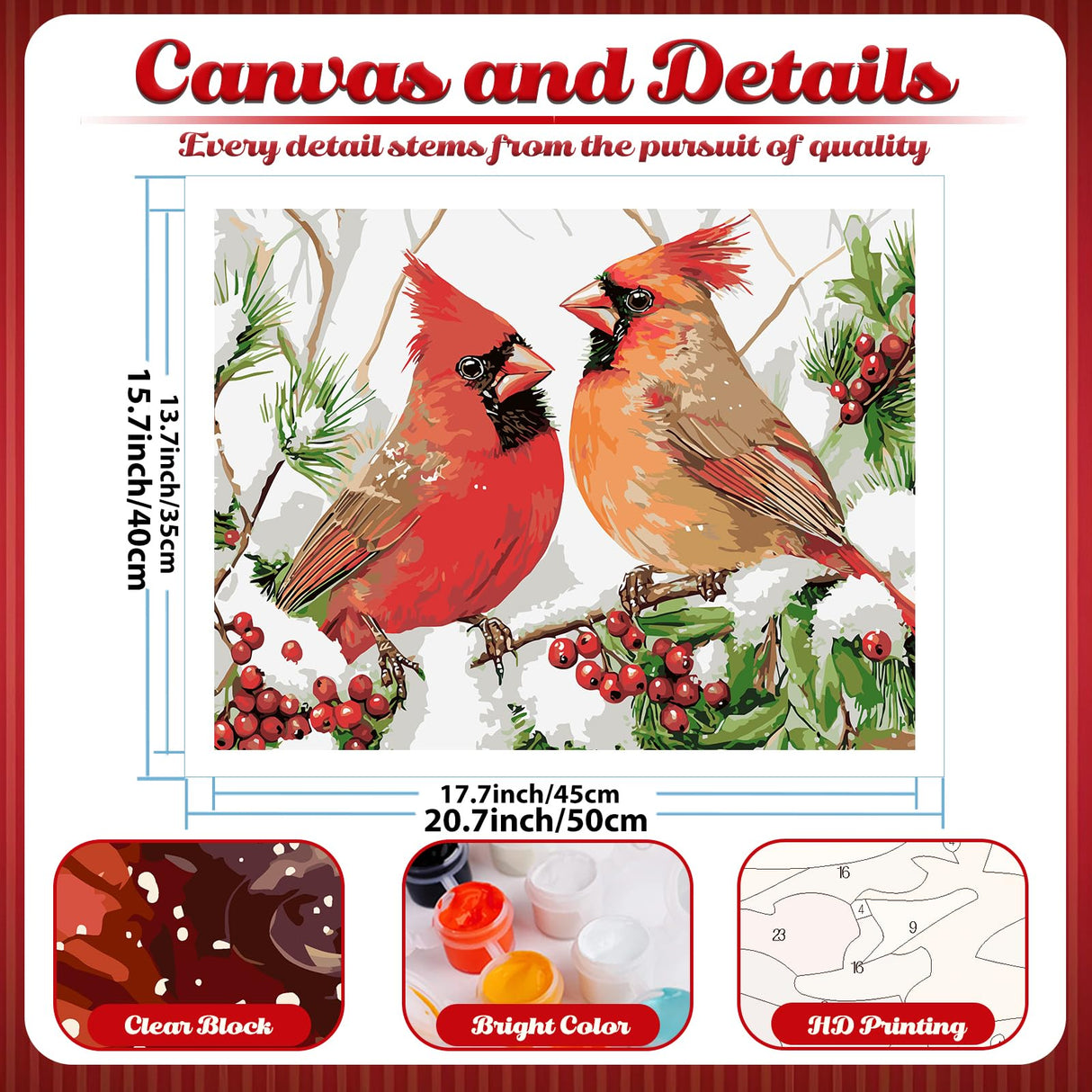 Christmas Paint by Numbers Kit for Adults Cardinal Paint by Number for Adults Beginner, Cardinal Paint by Numbers Art Supplies for Gift Home Wall Decor 16‘’W x 20''L hkejoi