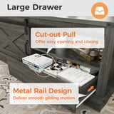 RoyalCraft Farmhouse Coffee Table with Storage and Sliding Barn Door, 48'' Rustic Living Room Table with Open Shelves, Rectangular Center Table for Living Meeting Room, Drak Grey RoyalCraft