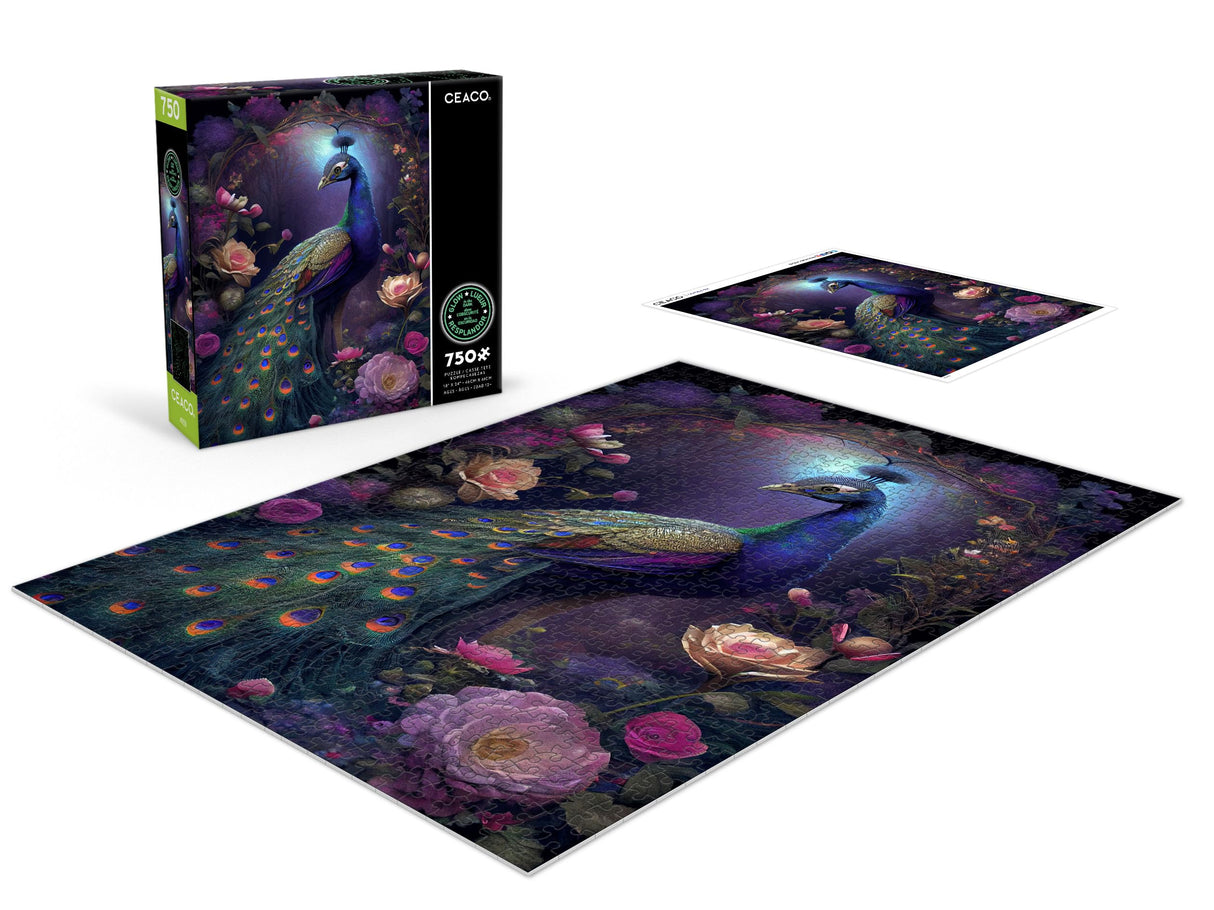 Ceaco - Glow in The Dark - Peacock Glow - 750 Piece Jigsaw Puzzle Ceaco
