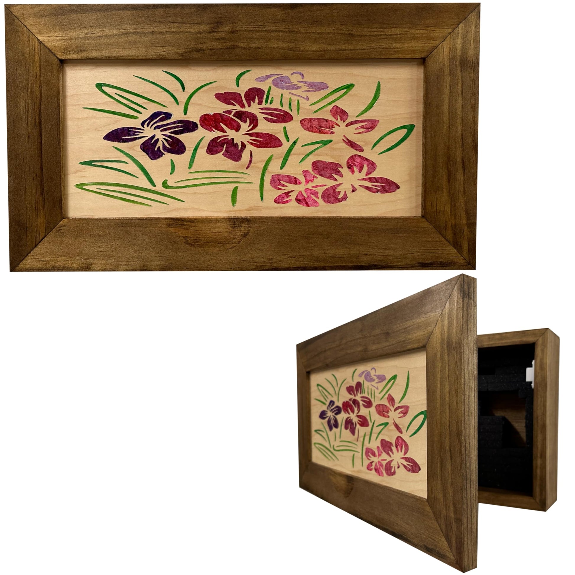 Concealed Gun Cabinet with Flowers Scene - Secure Wall Mounted Hidden Gun Safe To Securely Store Your Gun & Home Self Defense Gear by Bellewood Designs - WoodArtSupply