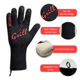 COOLJOB Heat Resistant BBQ Gloves for Hot Temperature Cooking, Barbecue Grilling or Baking Bread Pizza, 800 Degrees Safe Oven Mittens with Fingers, Aramid Fiber with Silicone Grip, One Size, Black COOLJOB
