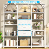 Nosepen 83.5" Tall Arched Bookshelf with 3 Drawers and 13 Storage Shelves, Industrial Open Book Shelf with Display Shelves, Large Etagere Bookshelf, Triple Wide Book Case for Home & Office, White Nosepen