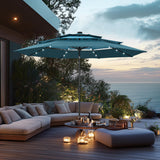PHI VILLA 10ft Patio Umbrella with Solar Lights, Outdoor 3 Tier Vented Large Market Table Umbrella with 8 Sturdy Ribs and 1.5" Umbrellla Pole for Lawn Poolside Garden Terrace, Peacock Blue & Cerulean PHI VILLA