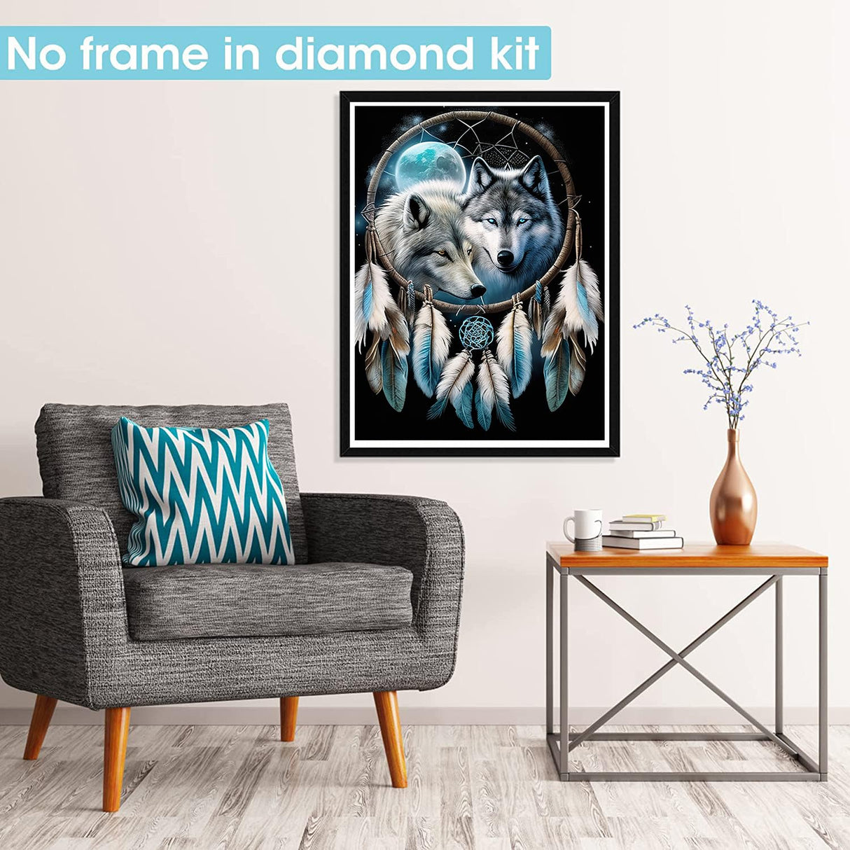 Pavemlo 5D Diamond Art Kits for Adults Dreamcatcher Wolf, Full Drill Diamond Art Animals Pictures Paint with Diamonds, DIY Cross Stitch Jewel Art Rhinestone Craft for Home Wall Decor 12x16 in Pavemlo