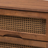 Baxton Studio Barrett Mid-Century Modern Walnut Brown Finished Wood and Synthetic Rattan 6-Drawer Dresser Baxton Studio