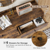 LYNSOM Dresser for Bedroom, 6 Drawer Rustic Brown Dresser with Wide Drawer and Metal Handles, Modern Dressers & Chests of Drawers for Hallway Entryway LYNSOM