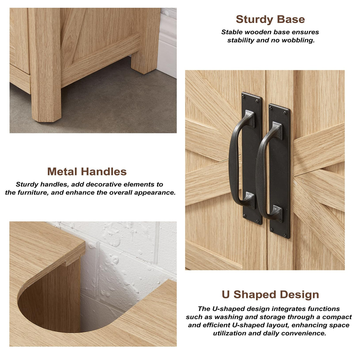 Minifeel Bathroom Floor Cabinet, Adjustable Shelf, Barn Doors, Farmhouse Bathroom Storage Cabinet for Kitchen, Living Room (Natural Oak) Minifeel