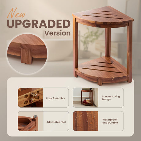HOLANA 18" Wood Corner Shower Bench & Corner Shower Stool with Storage Shelf - Footrest for Shaving Legs - Bath Step for Small Spaces - Perfect for Indoor or Outdoor (Acacia, 12x12x18) HOLANA