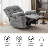 Ketaiyou Power Swivel Rocker Recliner with Massage and Heat, USB Port, Infinite Position, Oversized Electric Glider Rocking Chairs Living Room, Soft Fabric Reclining Sofa Chair(Misty Gray) Ketaiyou