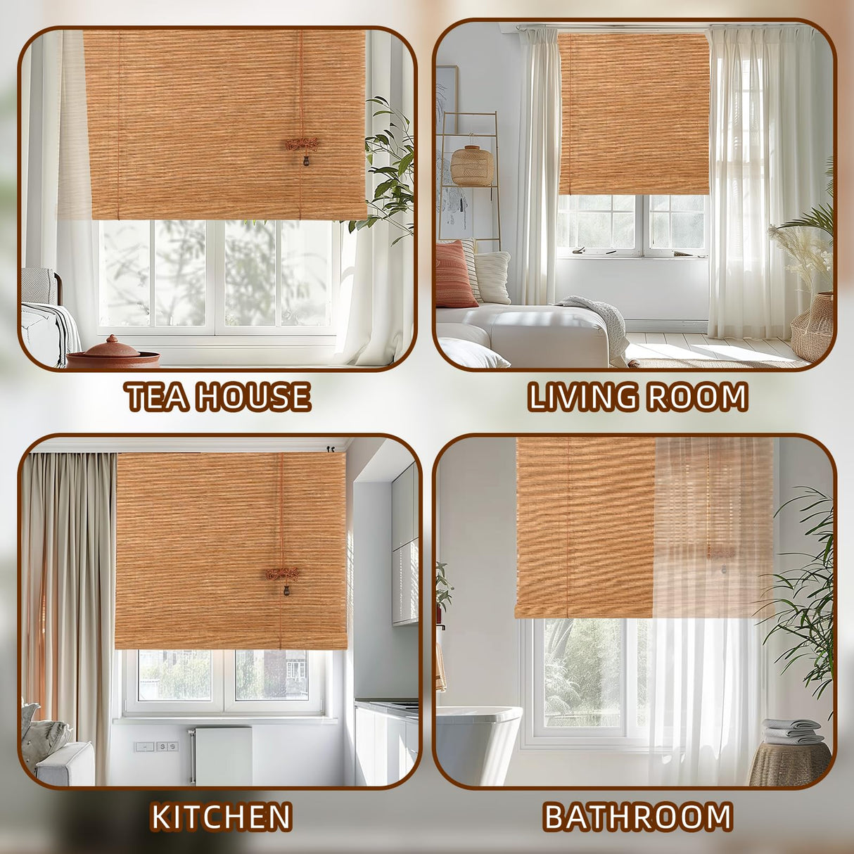 CSBWDLT Bamboo Roller Blinds Shades, Vertical Lifting and Breathable Waterproof Design, Sun Shade and Ventilation, Easy Installation,48" Wx72 H CSBWDLT