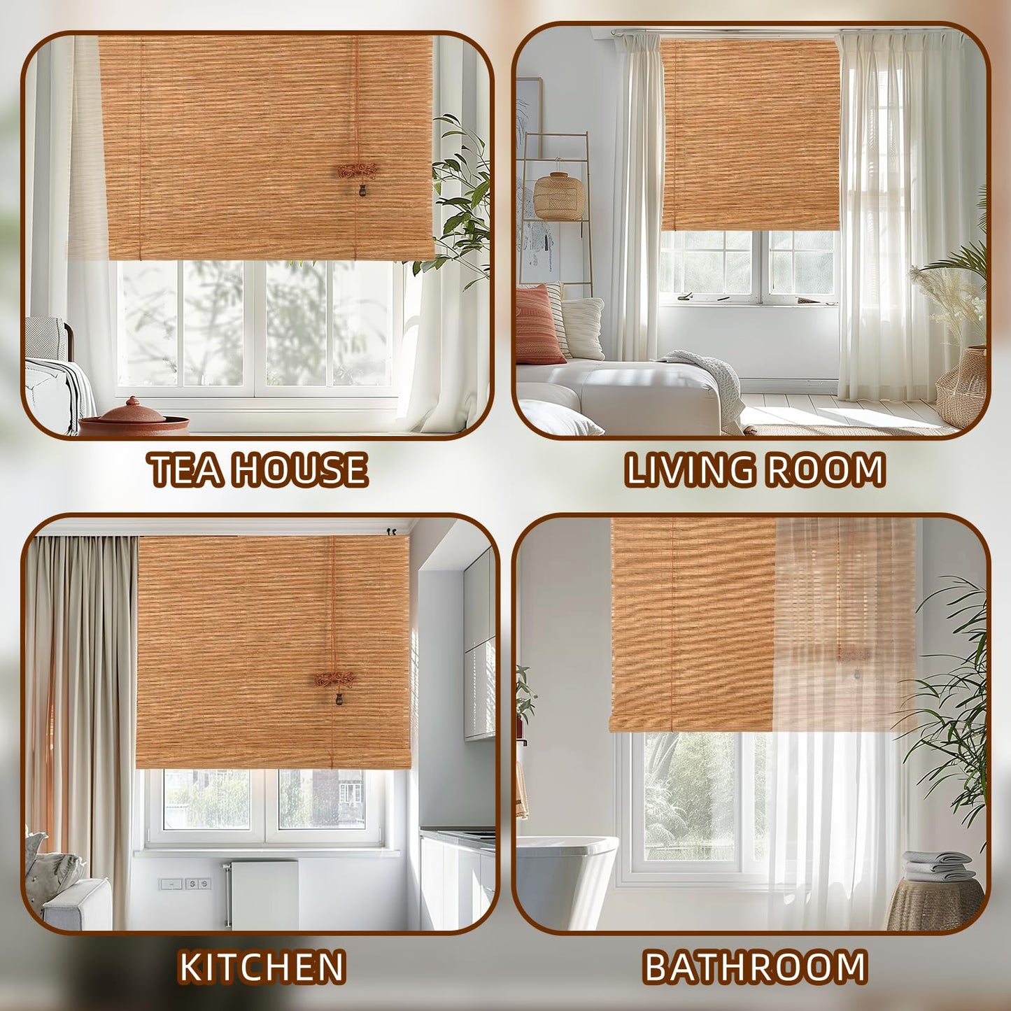 CSBWDLT Bamboo Roller Blinds Shades, Vertical Lifting and Breathable Waterproof Design, Sun Shade and Ventilation, Easy Installation,48" Wx72 H