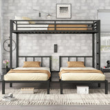 Bellemave Triple Bunk Bed for Kids, Detachable Metal Twin Over Twin Over Twin Bunk Bed with Guardrails, Built-in Ladder, Shelf, Converts to 3 Separate Twin Beds, Easy Assembly, Black Bellemave