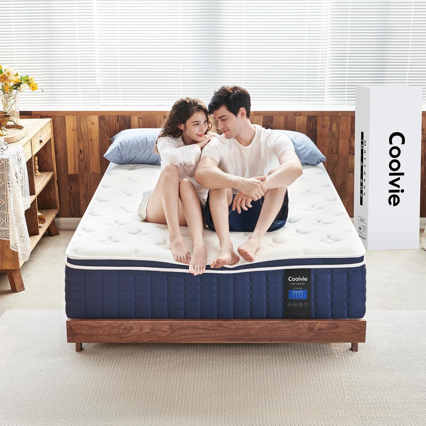 Coolvie 14 Inch California King Mattress, Hybrid Cal King Mattress in a Box, Medium Firm Feel, 4 Layer Premium Foam with Pocket Springs for Motion Isolation, Pressure Relieving, 100-Night Trial