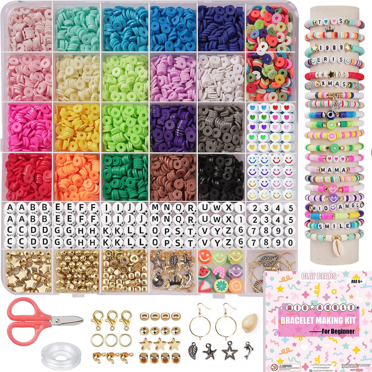 Mio Angle Bracelet Making Kit for Beginner 5000Pcs Preppy Polymer Friendship Bracelet Making with Charms Kit for Jewelry Making DIY Arts and Crafts Birthday Gifts Toys for Kids Age 6-13 Mio Angle